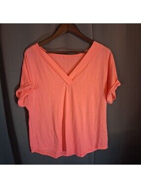 SHEIN Women's V-Neck Short Sleeve Top XL Coral